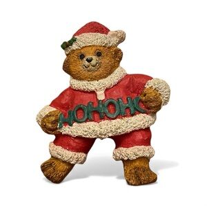 Santa Teddy Bear Brooch Vintage Festive Resin Christmas 3" Holiday Colorful